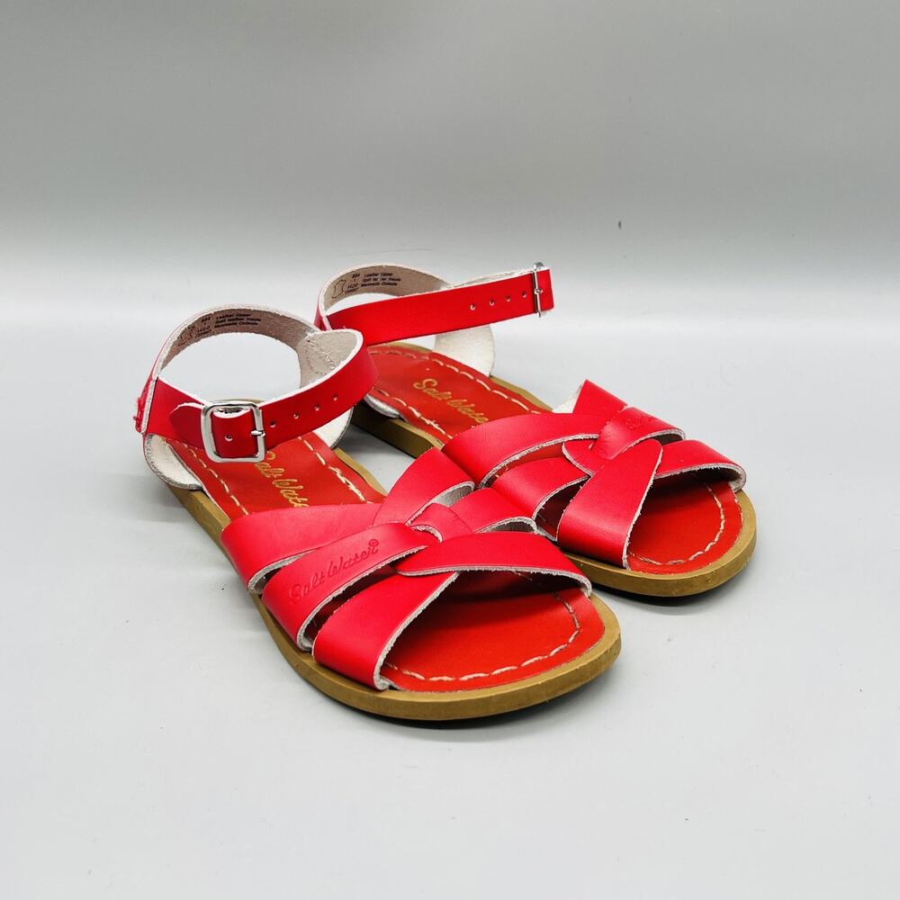 Salt Water Sandals Girls 1 Red Leather Strappy Ankle Buckle Summer Shoes Casual